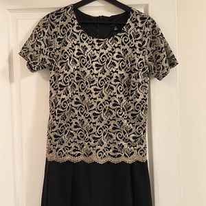 NWOT Women Floral Lace Dress Elegant Classy Black and gold Party,MP, LP